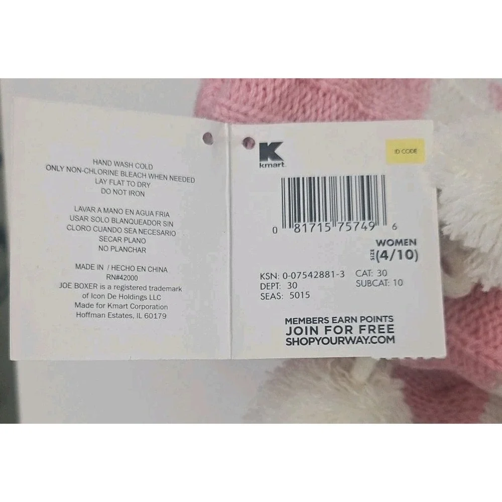 Joe Boxer 1 Pair‎ Womens Adult Junior Fuzzy Socks Pink /white NEW w/Tags Sz 4-10